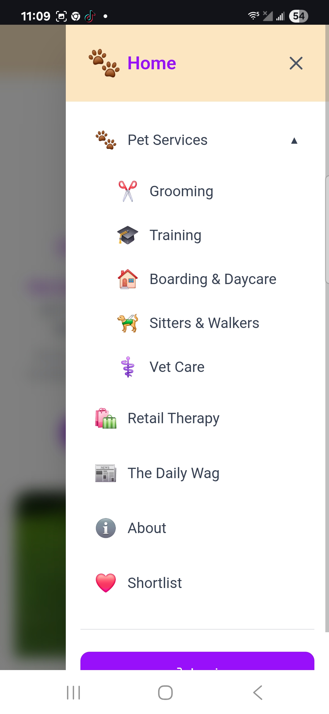 Pee Dee Pet Care service directory on mobile