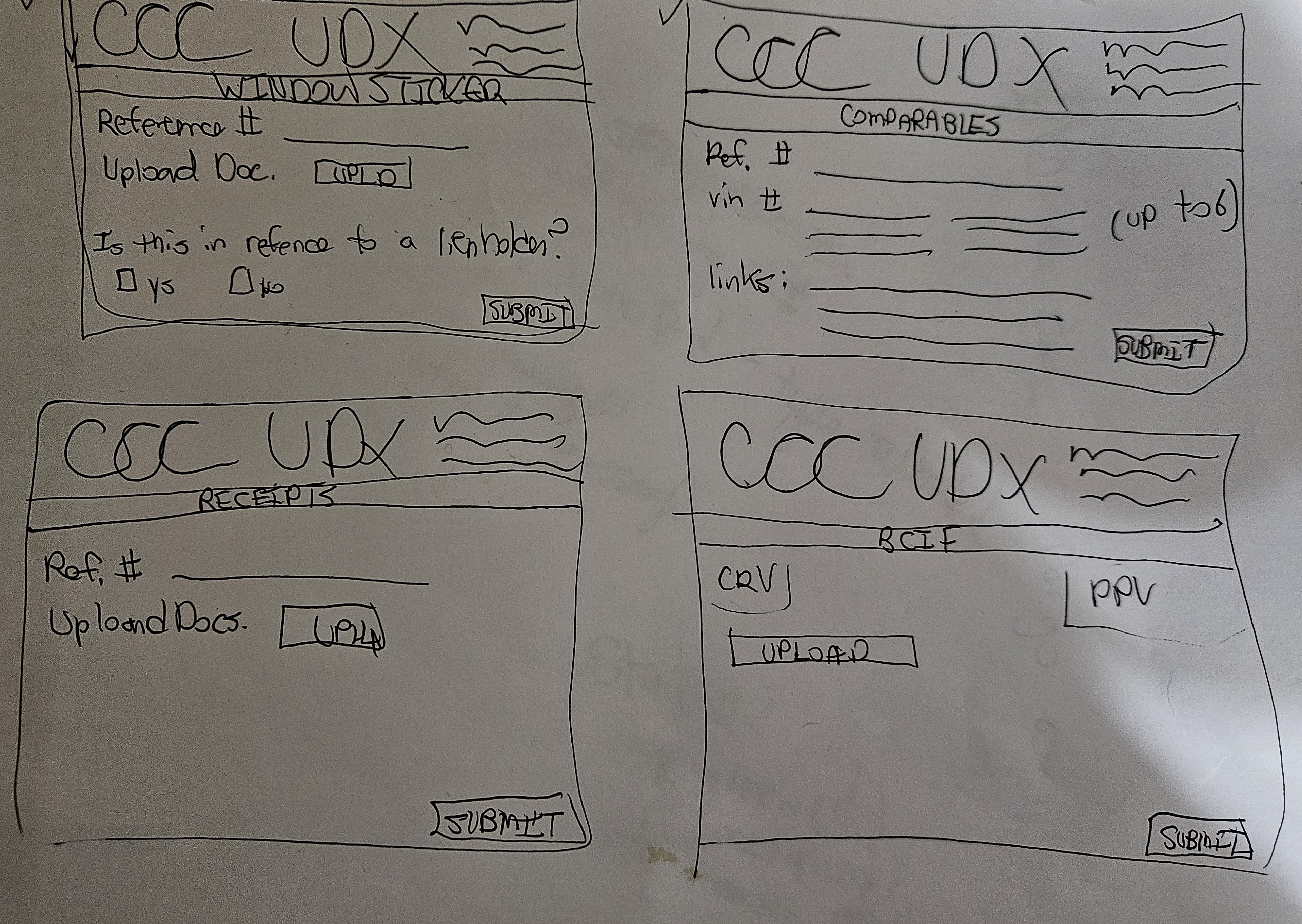 Hand-drawn wireframes - Additional screens