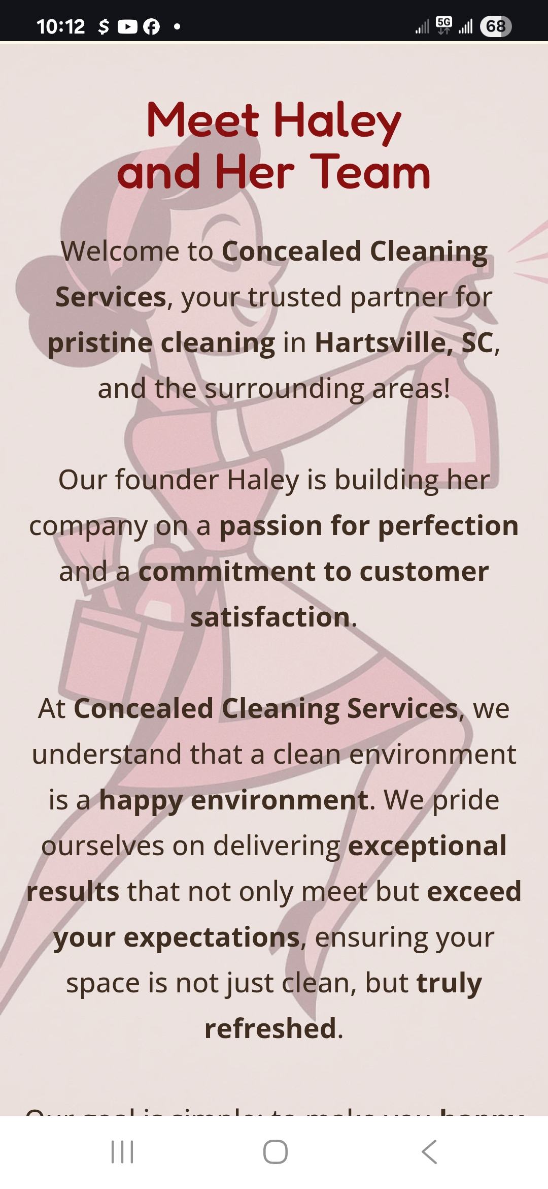 About section featuring Haley and her team