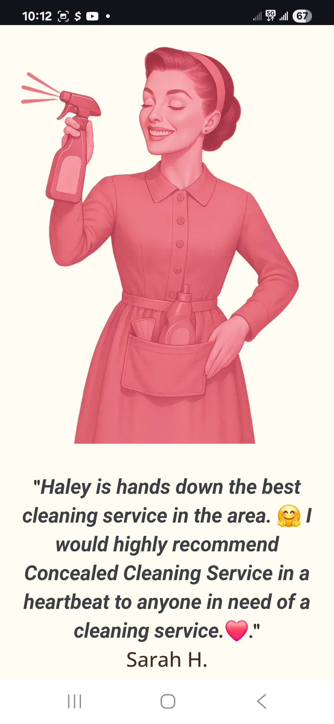 Customer testimonial from Sarah H.