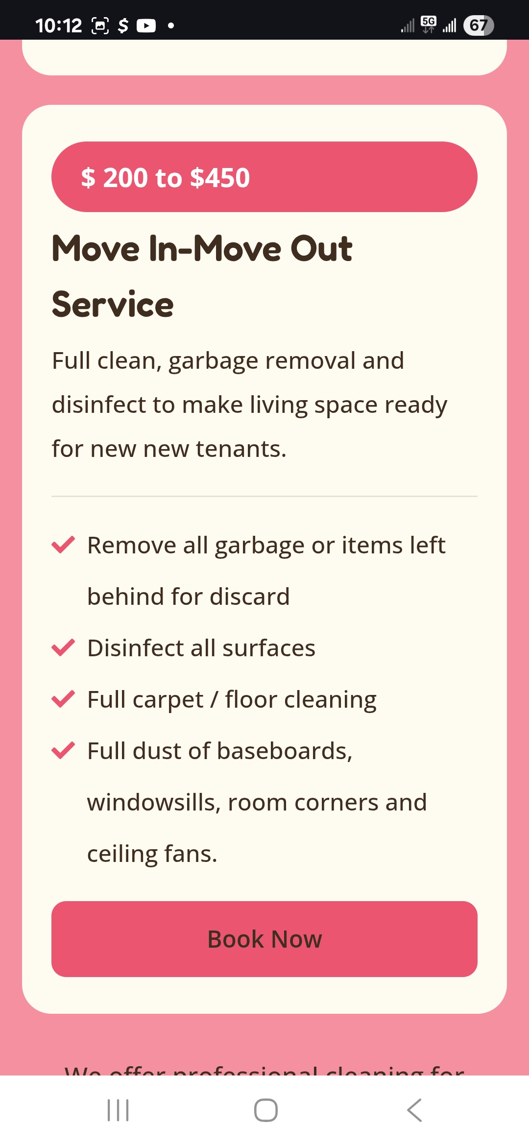 Move In-Move Out service details with pricing